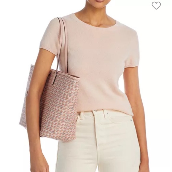 Tory Burch Purse Ever Ready Tote Bag & Pouch Peach Pink Beige Monogram New $298 - Picture 2 of 9